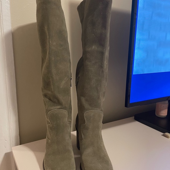Green Suede Leather Lucky Brand Tall Boots Size 7 - Picture 10 of 12